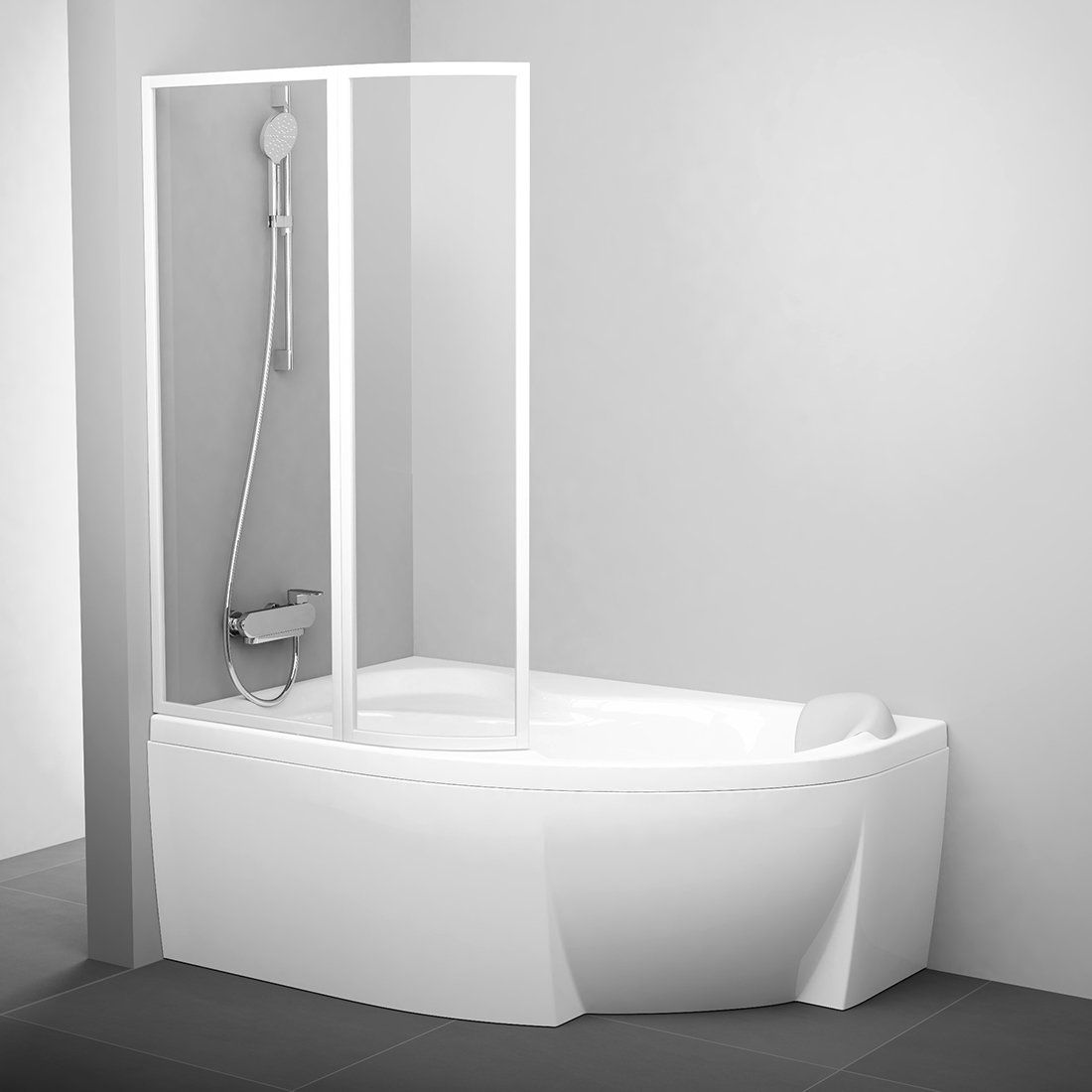Ravak Rosa mampara de bañera 99 cm dos piezas blanco brillo/vidrio transparente 76L90100Z1