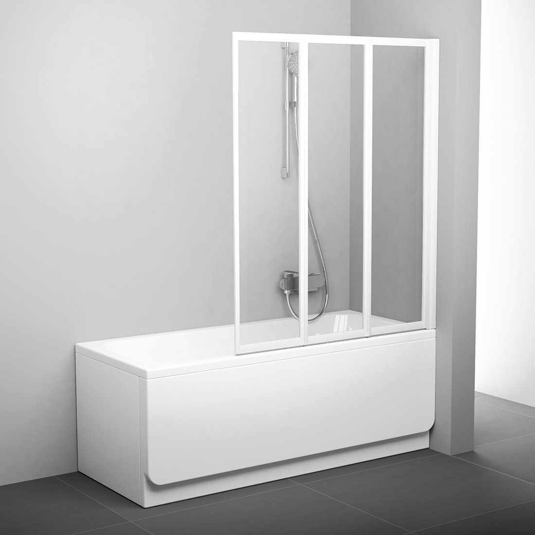 Ravak Supernova mampara de bañera 115 cm tres piezas blanco brillo/vidrio transparente 795S0100Z1