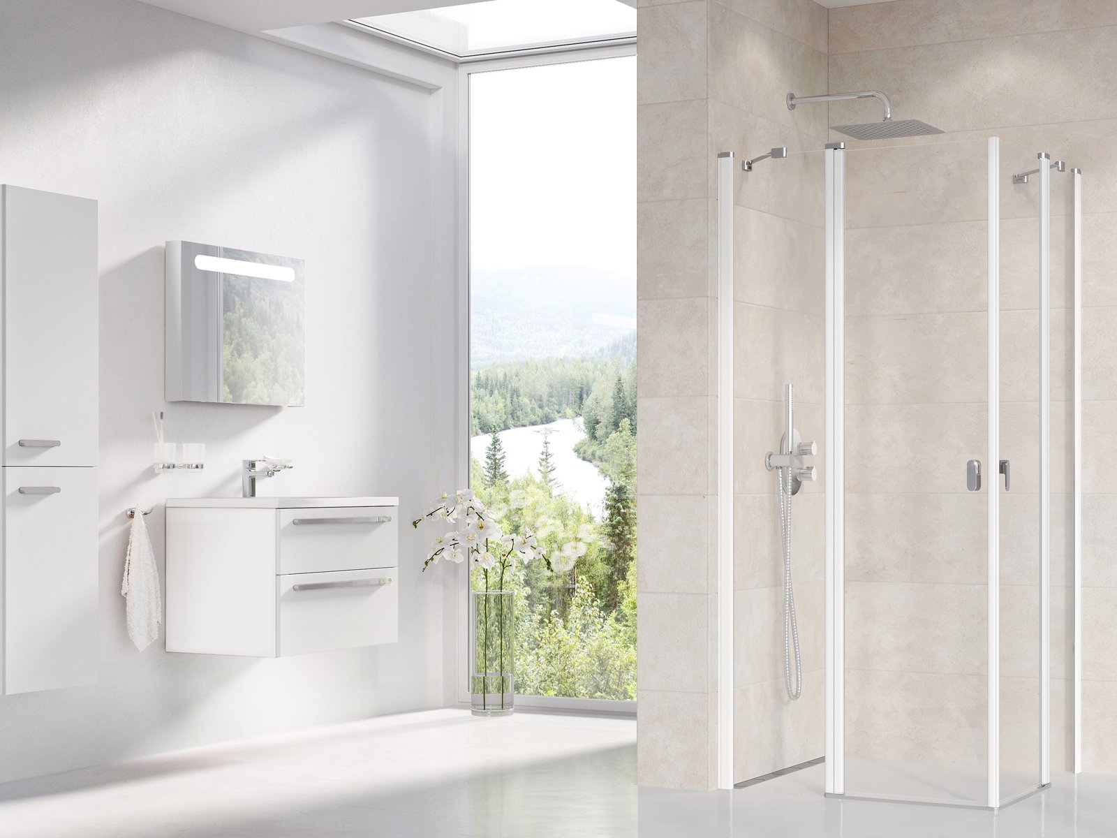 Ravak Chrome puerta de ducha 90 cm oscilante blanco brillante/vidrio transparente 1QV70100Z1