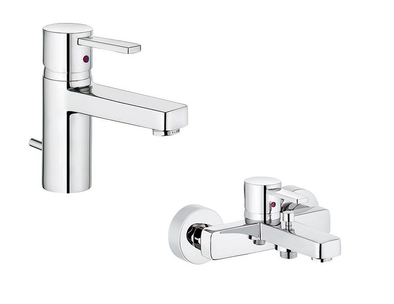 Conjunto grifo de bañera y ducha Kludi Zenta 386700575, grifo para lavabo Kludi Zenta 382600575