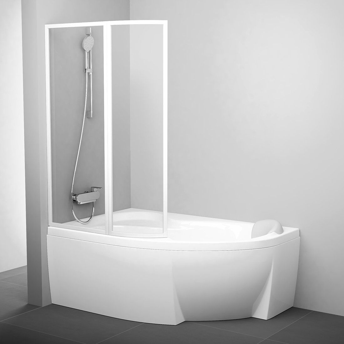 Ravak Rosa mampara de bañera 93 cm dos piezas blanco brillo/vidrio transparente 76L80100Z1