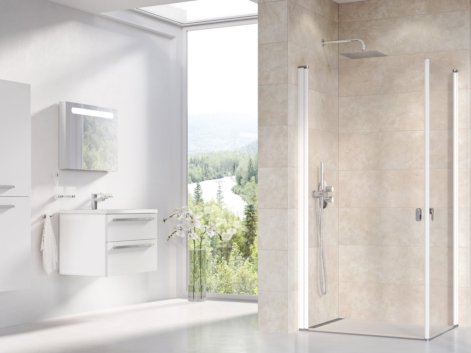 Ravak Chrome puerta de ducha 80 cm oscilante blanco brillante/vidrio transparente 1QV40101Z1