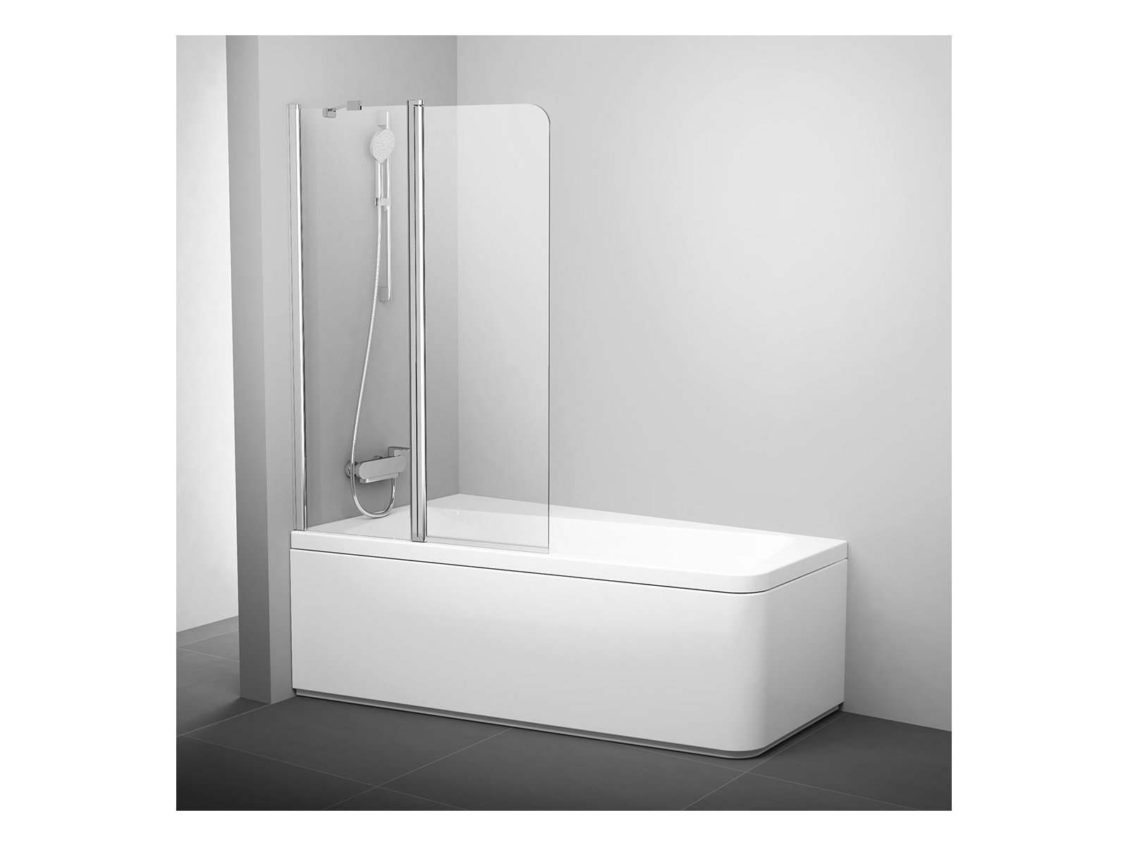 Ravak 10° mampara de bañera 100 cm dos piezas aluminio brillo/vidrio transparente 7QLA0C03Z1