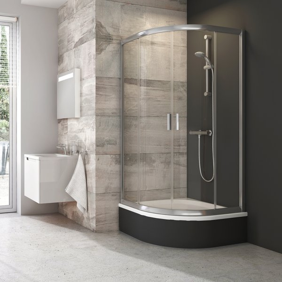 Ravak Blix cabina de ducha 80x80 cm semicircular aluminio brillo/vidrio con patrón 3B240C40ZG