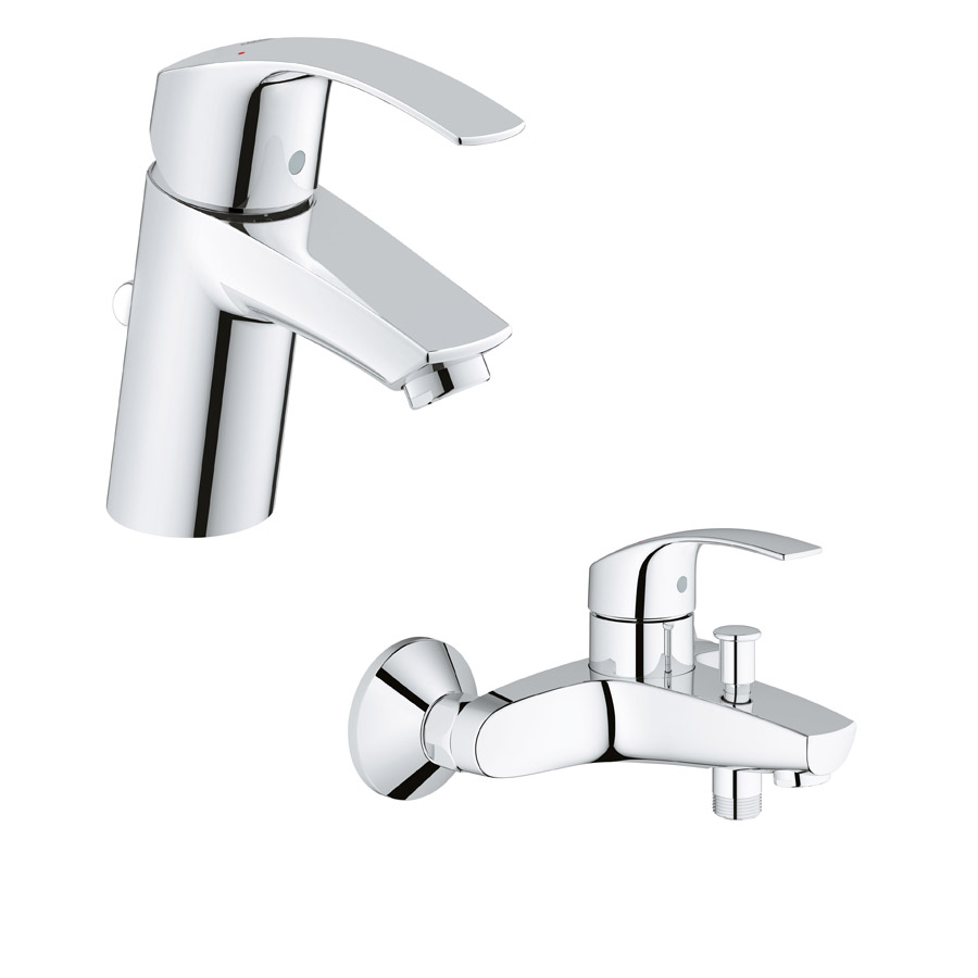Conjunto grifo de bañera y ducha Grohe Eurosmart 33300002, grifo para lavabo Grohe Eurosmart 33265002