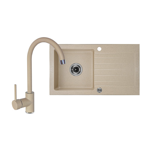 Conjunto fregadero de granito Deante Zorba ZQZ_7113, grifo de cocina Deante Nemezja BEN_762M