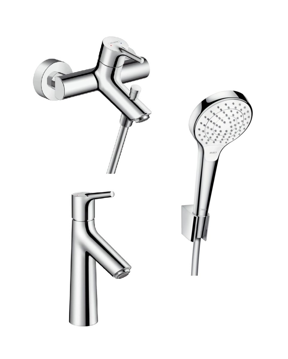 Conjunto grifo de bañera y ducha Hansgrohe Talis S 72400000, grifo para lavabo Hansgrohe Talis S 72020000, 26421400