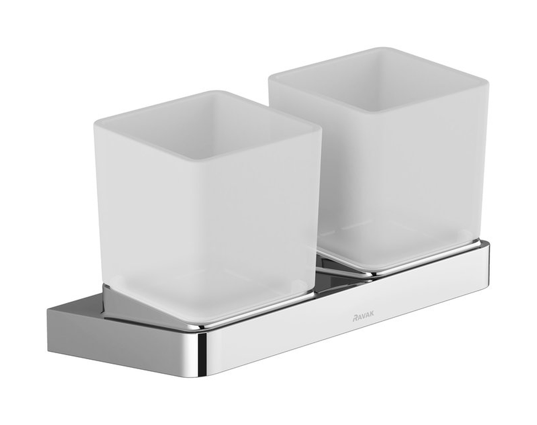 Ravak 10° conjunto de vasos de vidrio con soporte blanco-cromo X07P322