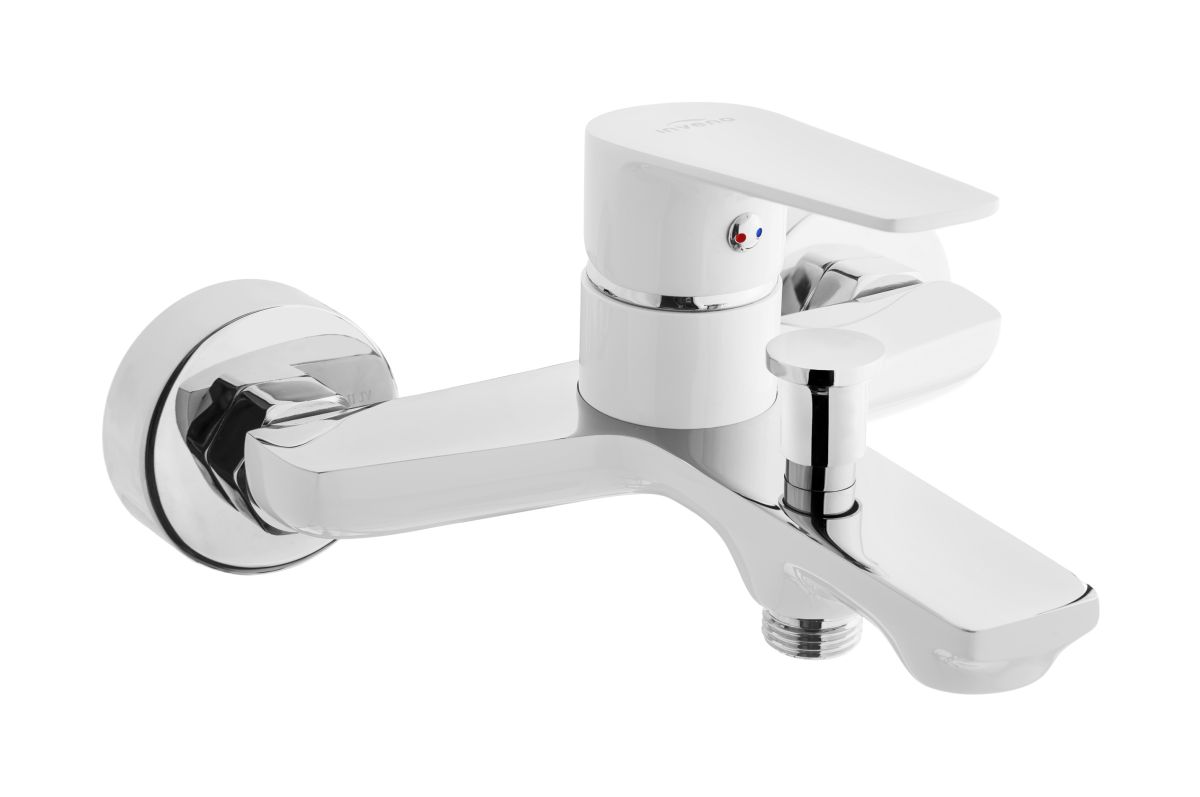 Invena Dokos grifo de bañera y ducha a pared cromo-blanco BW-19-002