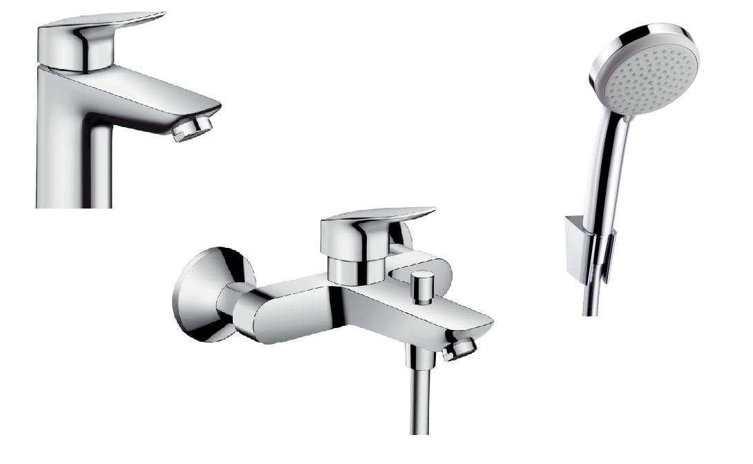 Conjunto grifo de bañera y ducha Hansgrohe Logis 71400000, grifo para lavabo Hansgrohe Logis 71100000, 27592000