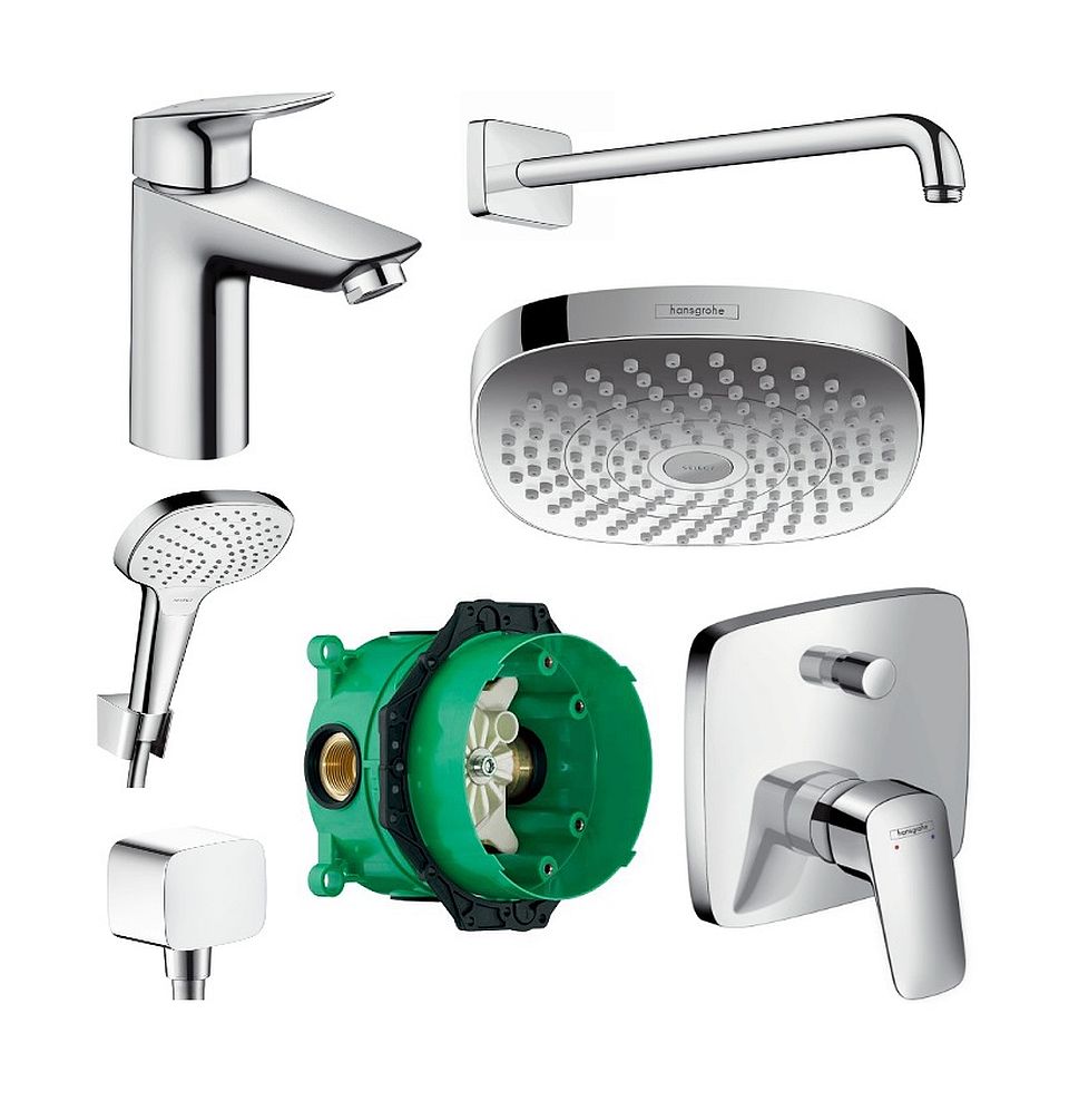 Conjunto ducha con efecto lluvia Hansgrohe Select 26524400, grifo de bañera y ducha Hansgrohe Logis 71405000, 27446000, 01800180, 71100000, 26425400, 26457000