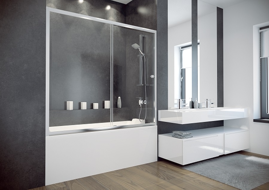 Besco Duo Slide mampara de bañera 150 cm una pieza cromo brillo/vidrio transparente DDS-II-150