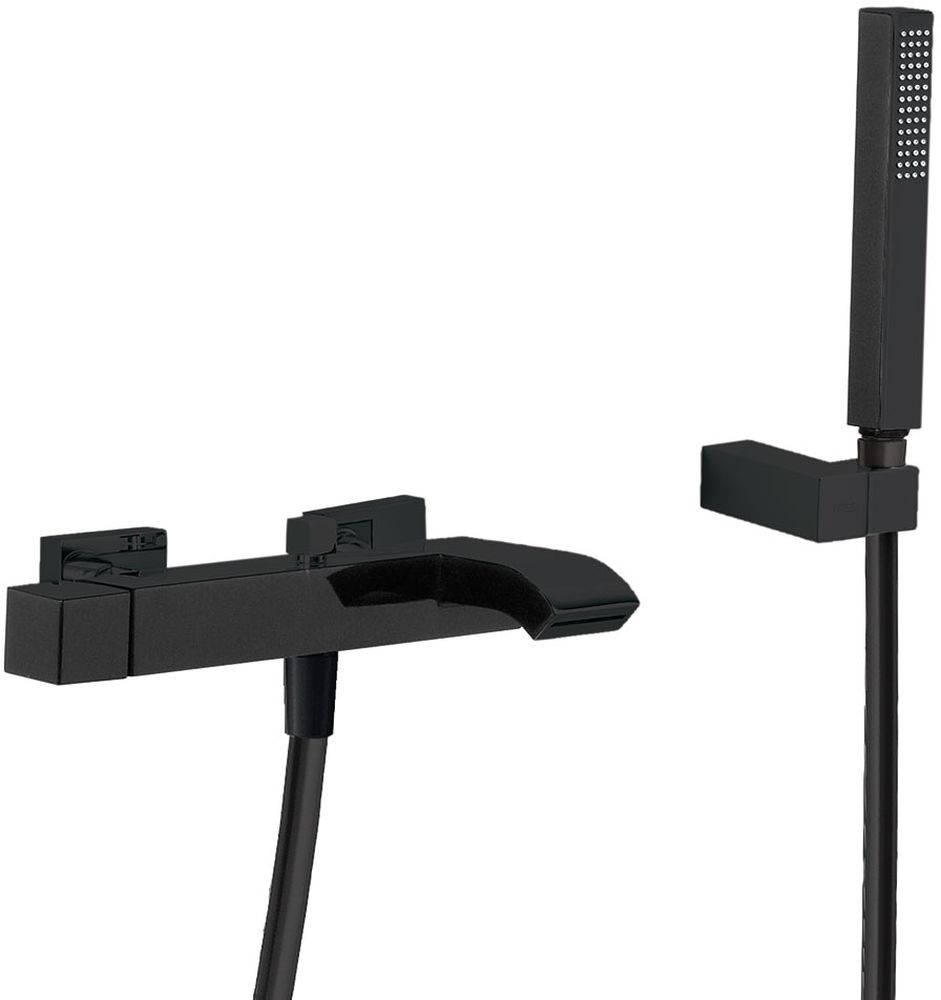 Tres Cuadro Exclusive grifo de bañera y ducha a pared negro 007.170.02.03.NM