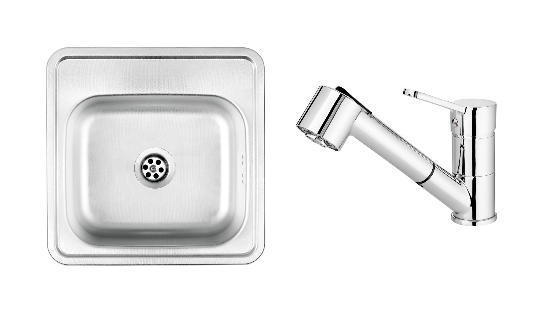 Conjunto grifo de cocina Deante Narcyz BDN_071M, fregadero de acero Deante Techno ZMU_0100