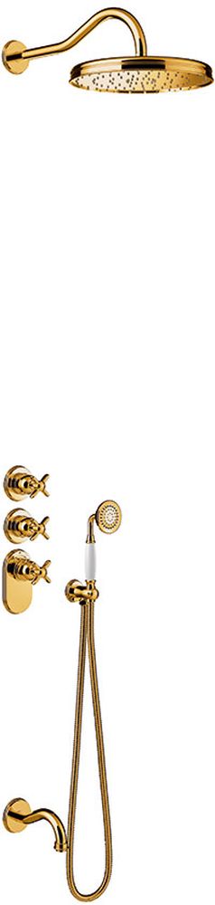 Tres Monoclasic conjunto de ducha empotrado con termostato con rociador con efecto lluvia oro 242.353.01.OR