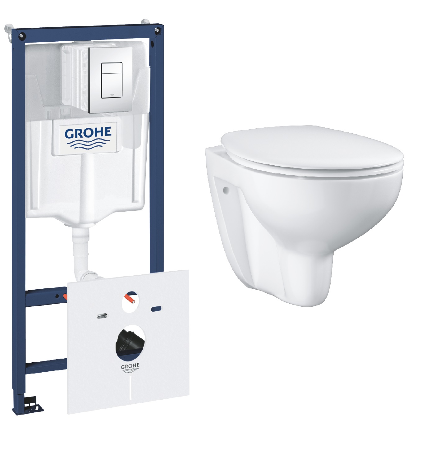 Conjunto marco empotrado Grohe Rapid SL 38827000, taza de inodoro con asiento de cierre suave Grohe Bau Ceramic 39351000