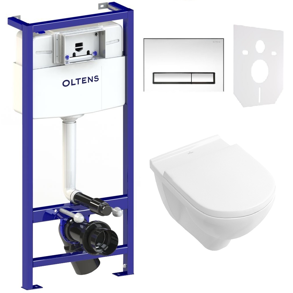 Conjunto marco empotrado con pulsador y junta Oltens Triberg 58300100, conjunto Combi-Pack con tapa Villeroy & Boch O.Novo 5660HR01