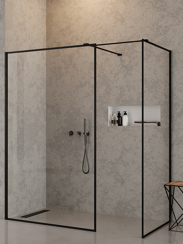 New Trendy New Modus Black cabina de ducha walk-in 150x90 cm rectangular negro mate/vidrio transparente EXK-0122