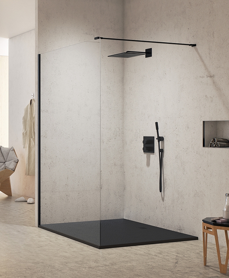 New Trendy New Modus Black ścianka prysznicowa walk-in 140 cm czarny mat/szkło przezroczyste EXK-0063