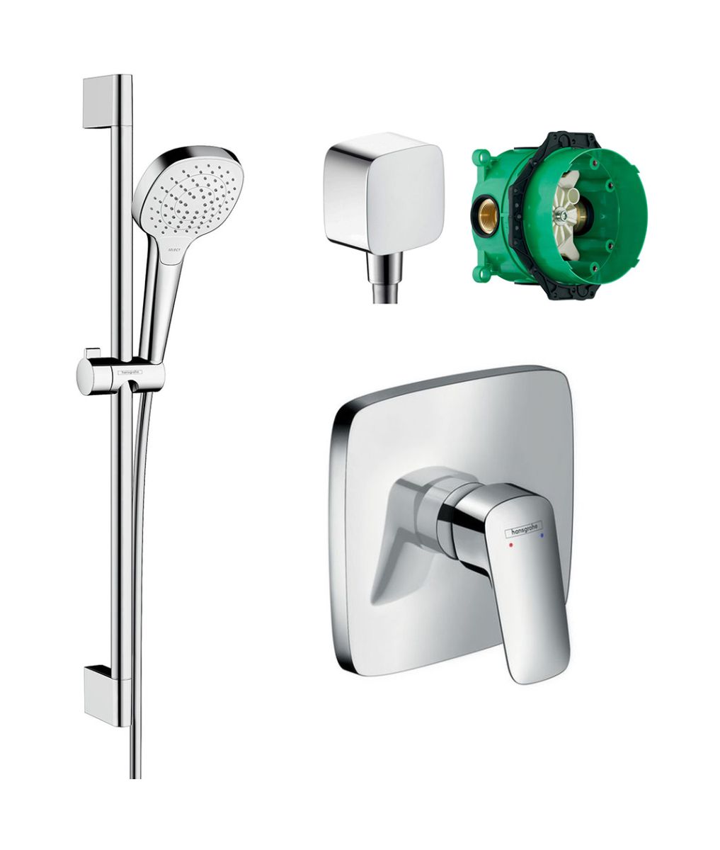 Conjunto grifo para ducha Hansgrohe Logis 71605000, conjunto de ducha Hansgrohe Croma 26582400, 01800180, 26457000