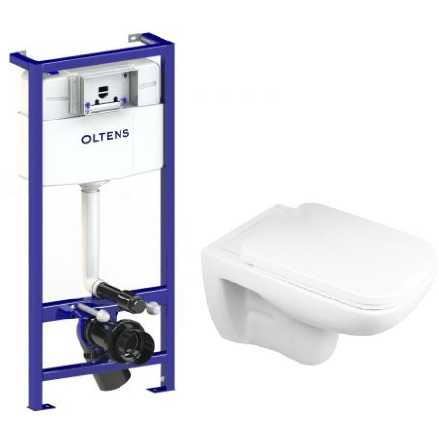 Conjunto marco empotrado Oltens Triberg 50001000, taza de inodoro con asiento de cierre suave Oltens Ribe 42010000