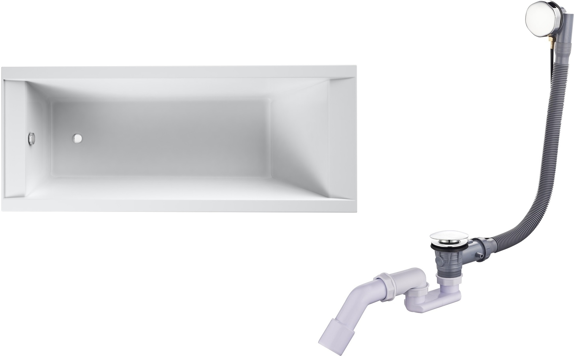 Conjunto bañera rectangular Oltens Langfoss 10005000, sifón para bañera Oltens Oster 03001100