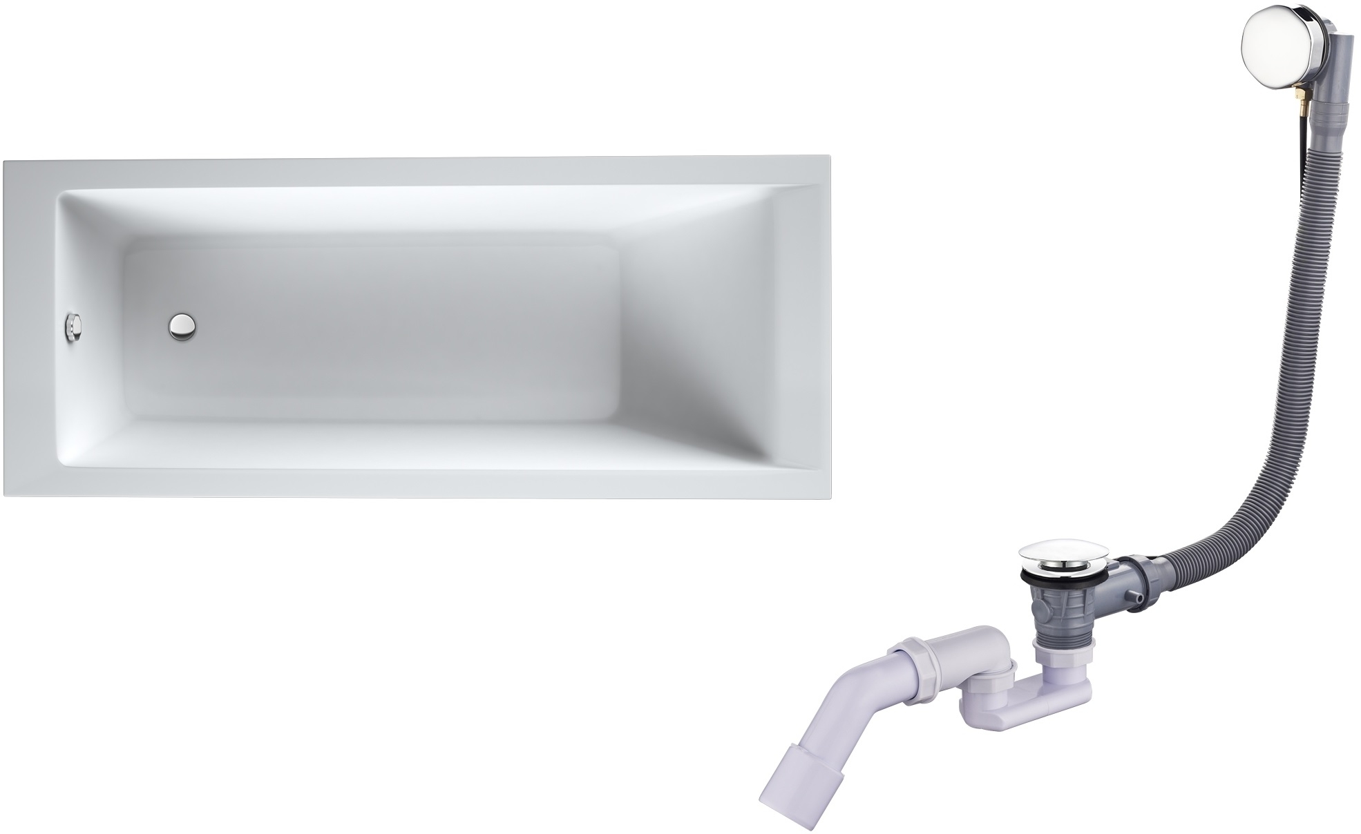 Conjunto bañera rectangular Oltens Langfoss 10003000, sifón para bañera Oltens Oster 03001100