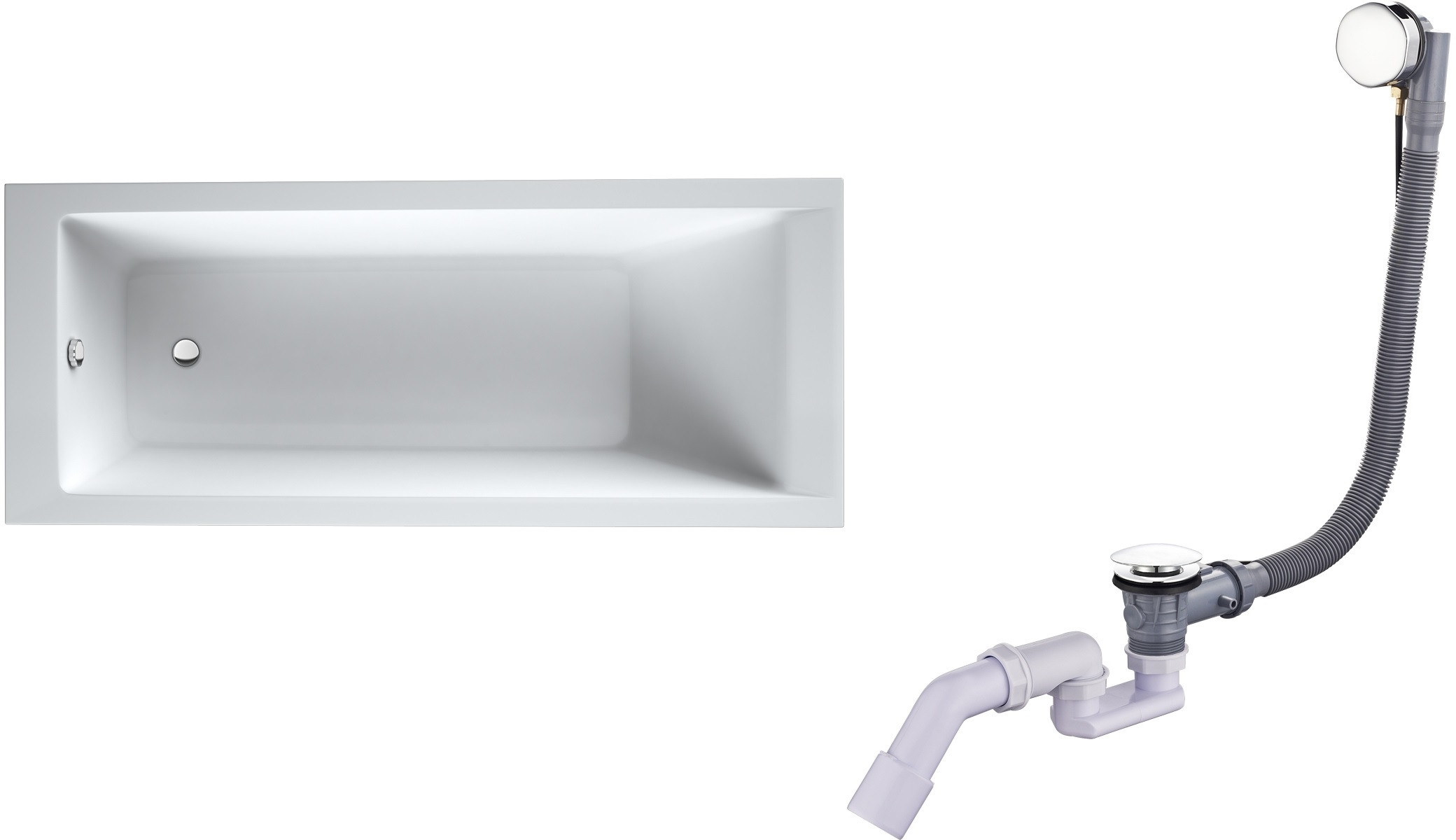 Conjunto bañera rectangular Oltens Langfoss 10002000, sifón para bañera Oltens Oster 03001100