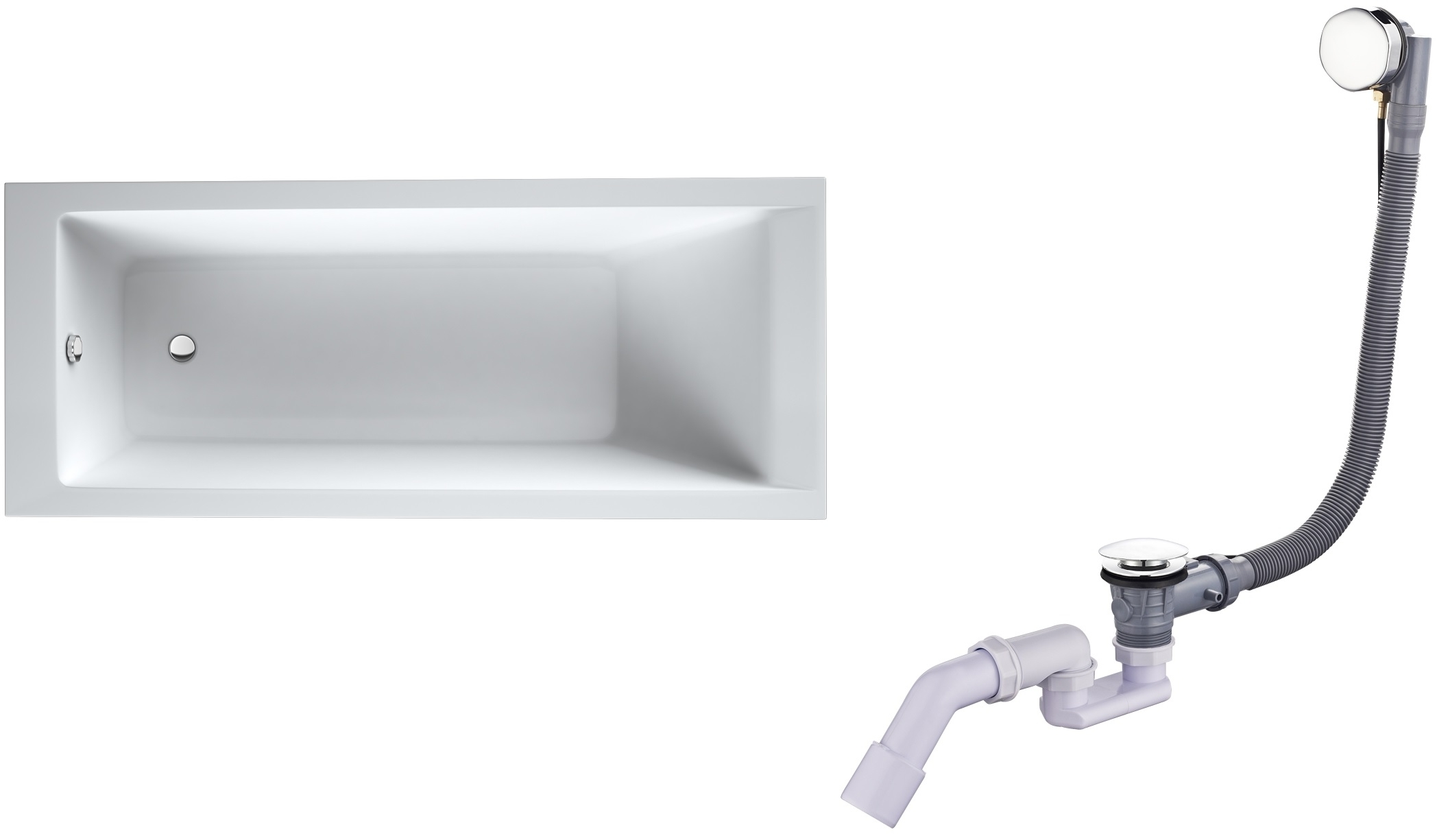 Conjunto bañera rectangular Oltens Langfoss 10001000, sifón para bañera Oltens Oster 03001100