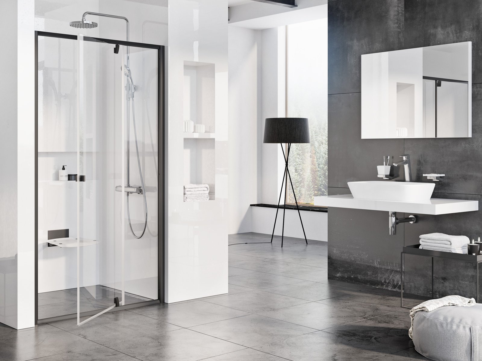 Ravak Pivot puerta de ducha 100 cm oscilante negro mate/vidrio transparente 03GA0300Z1