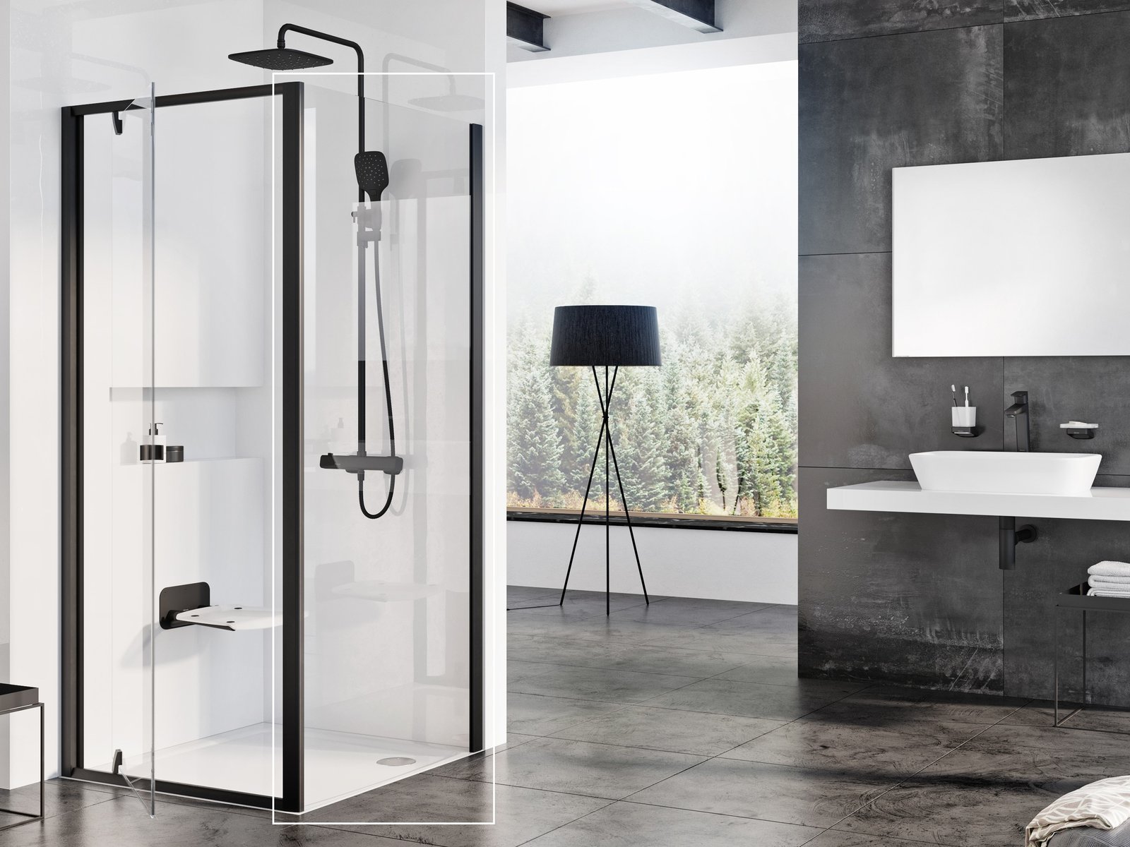 Ravak Pivot mampara de ducha 90 cm negro mate/vidrio transparente 90G70300Z1