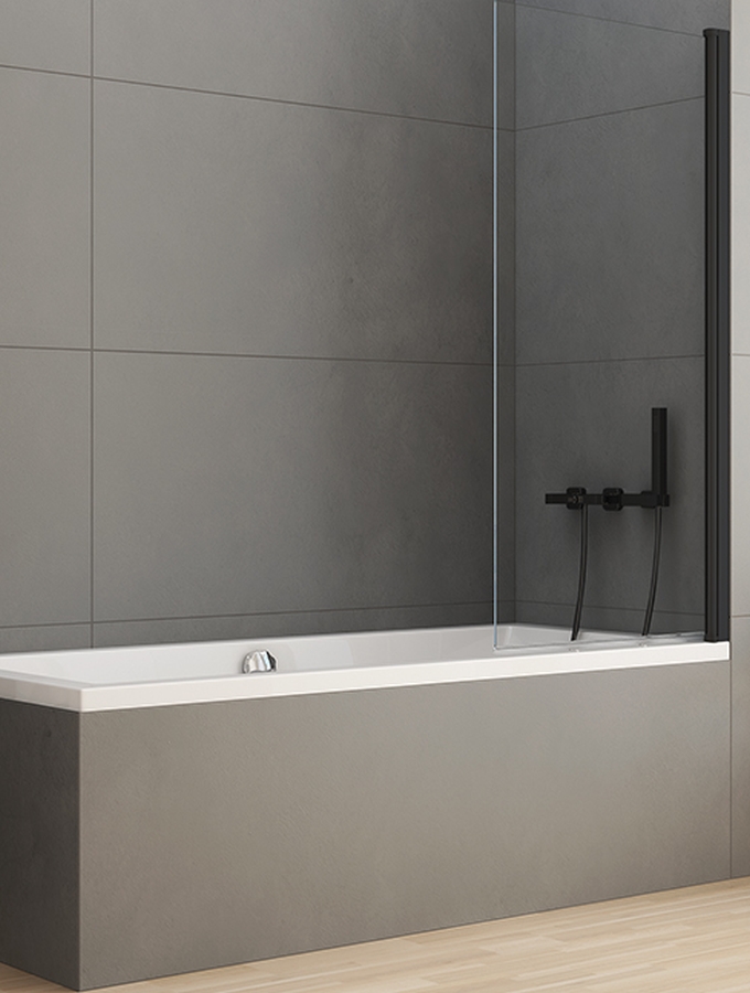 New Trendy New Soleo Black mampara de bañera 90 cm una pieza negro mate/vidrio transparente P-0040