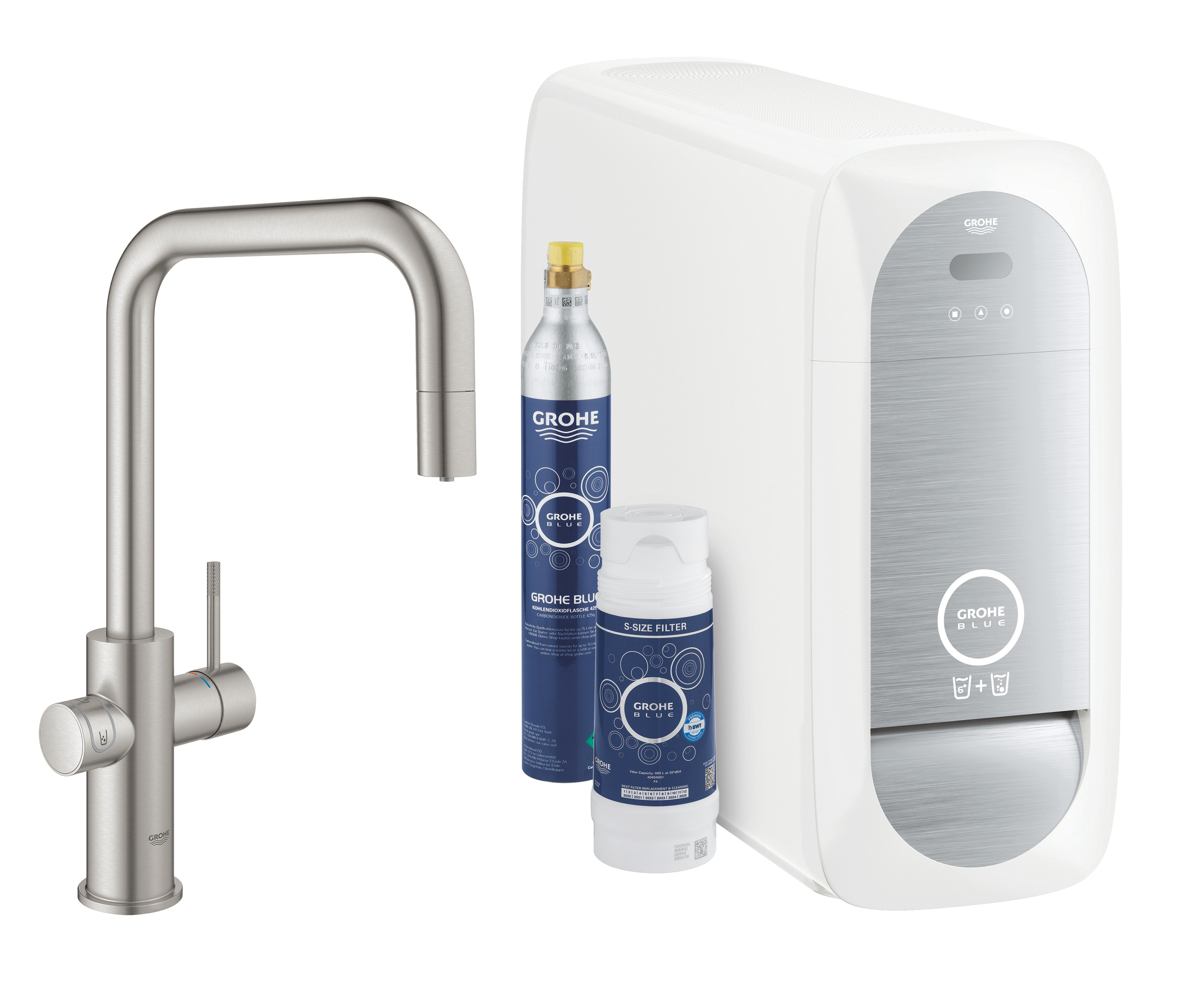 Grohe Blue kit de inicio con grifo de cocina de pie SuperSteel 31543DC0
