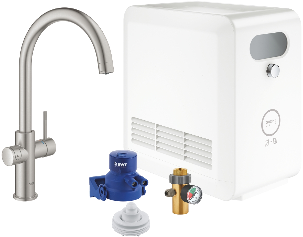 Grohe Blue kit de inicio con grifo de cocina de pie SuperSteel 31323DC2