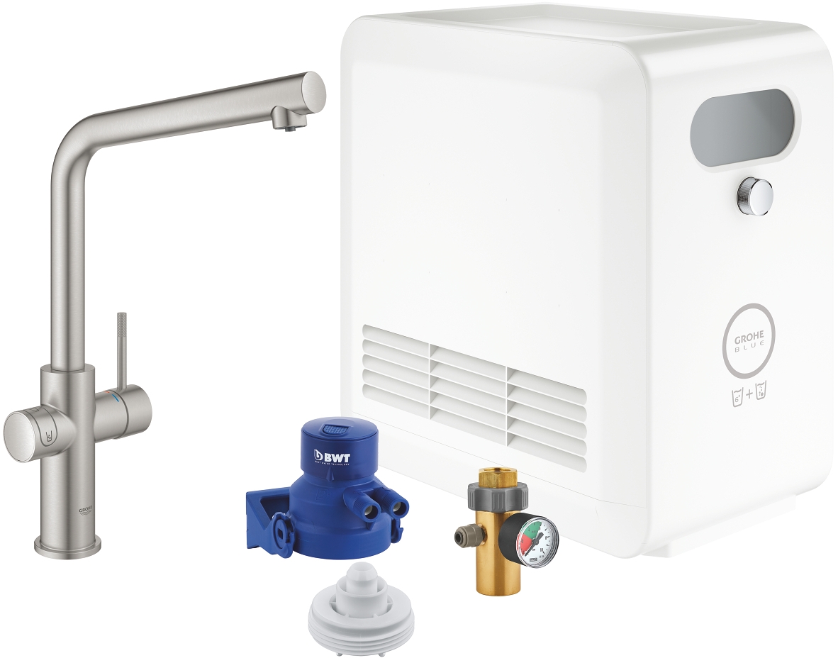 Grohe Blue kit de inicio con grifo de cocina de pie SuperSteel 31347DC3