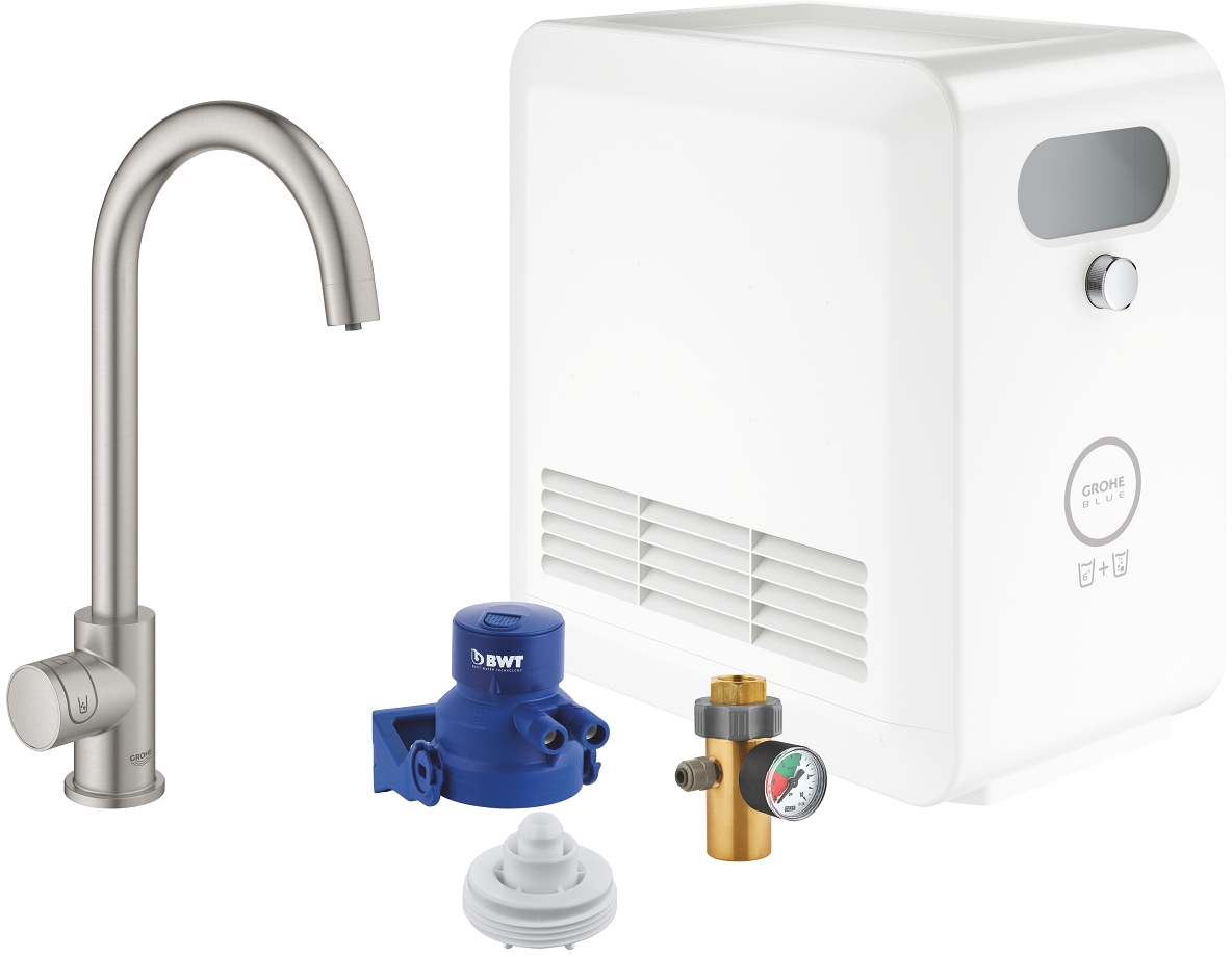 Grohe Blue kit de inicio con grifo de cocina de pie SuperSteel 31302DC2