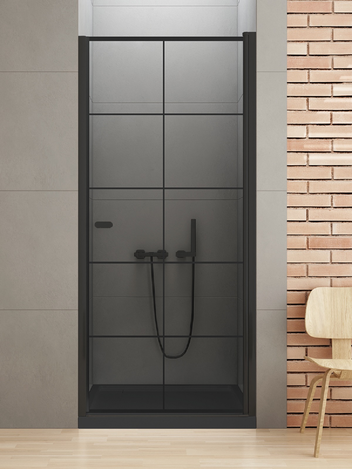 New Trendy New Soleo Black puerta de ducha 80 cm oscilante negro mate/vidrio con patrón D-0276A