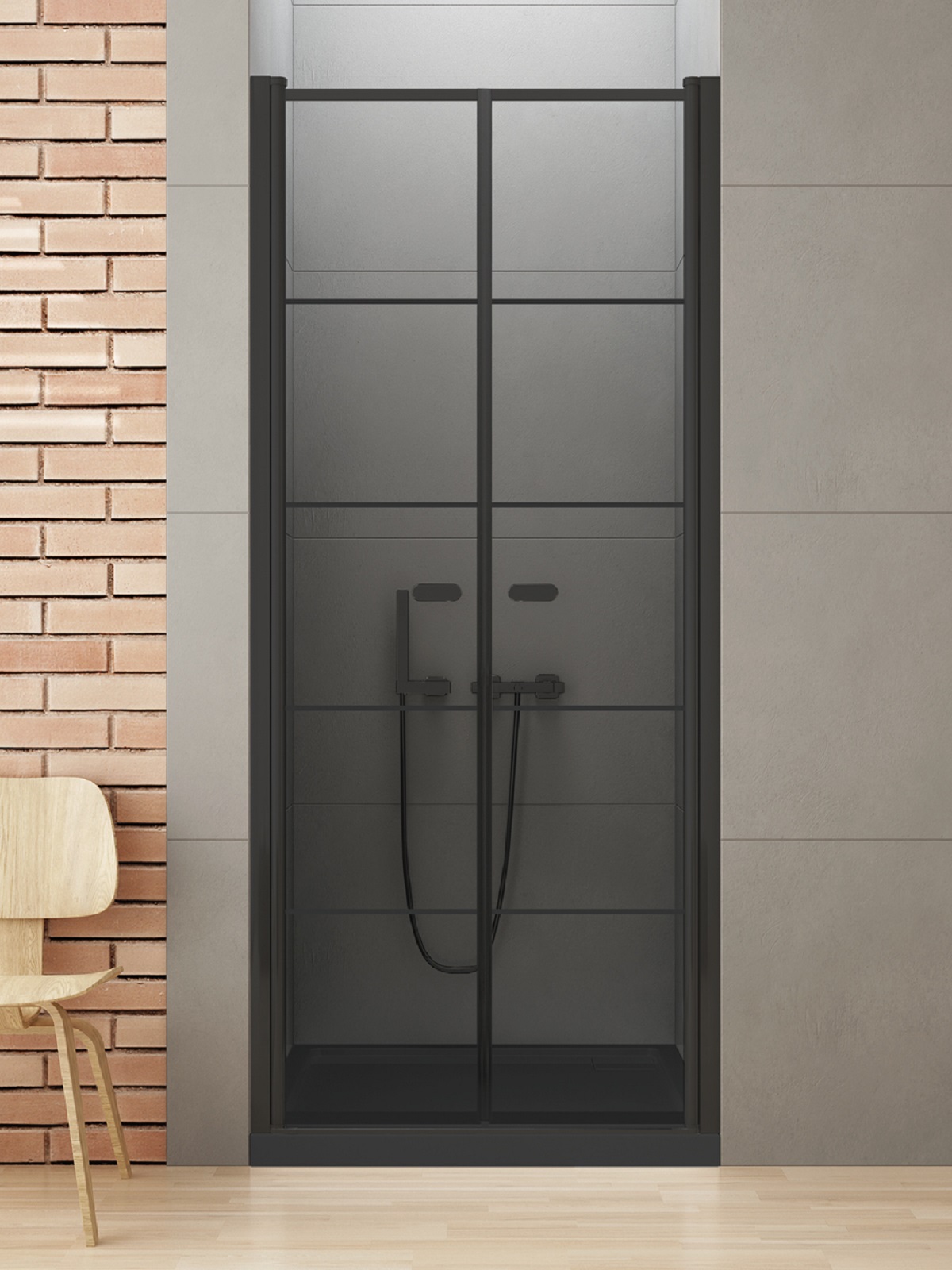 New Trendy New Soleo Black puerta de ducha 100 cm oscilante negro mate/vidrio con patrón D-0282A