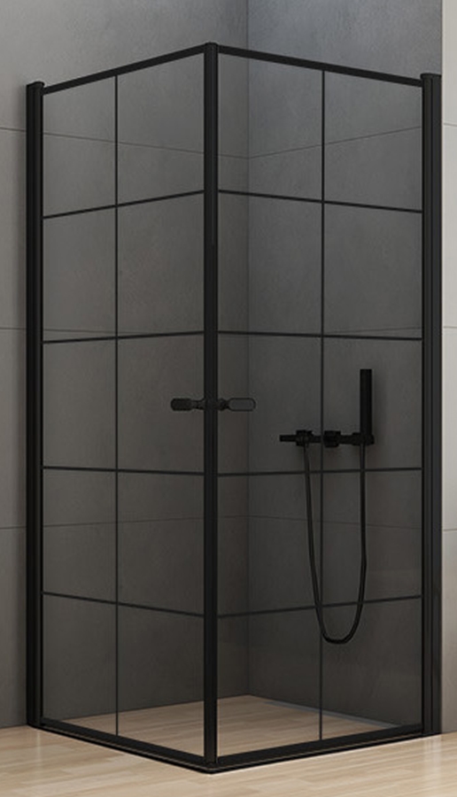 New Trendy New Soleo Black cabina de ducha 90x90 cm cuadrada negro mate/vidrio con patrón D-0285A/D-0285A