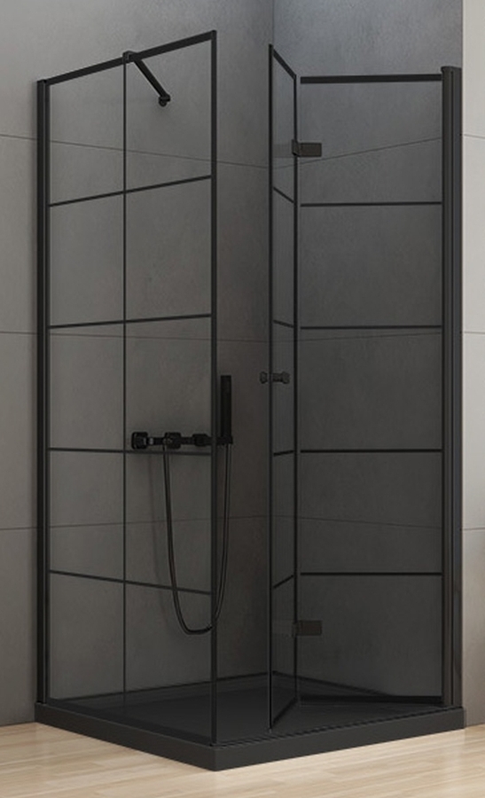 New Trendy New Soleo Black cabina de ducha 90x90 cm cuadrada negro mate/vidrio con patrón D-0290A/D-0121B