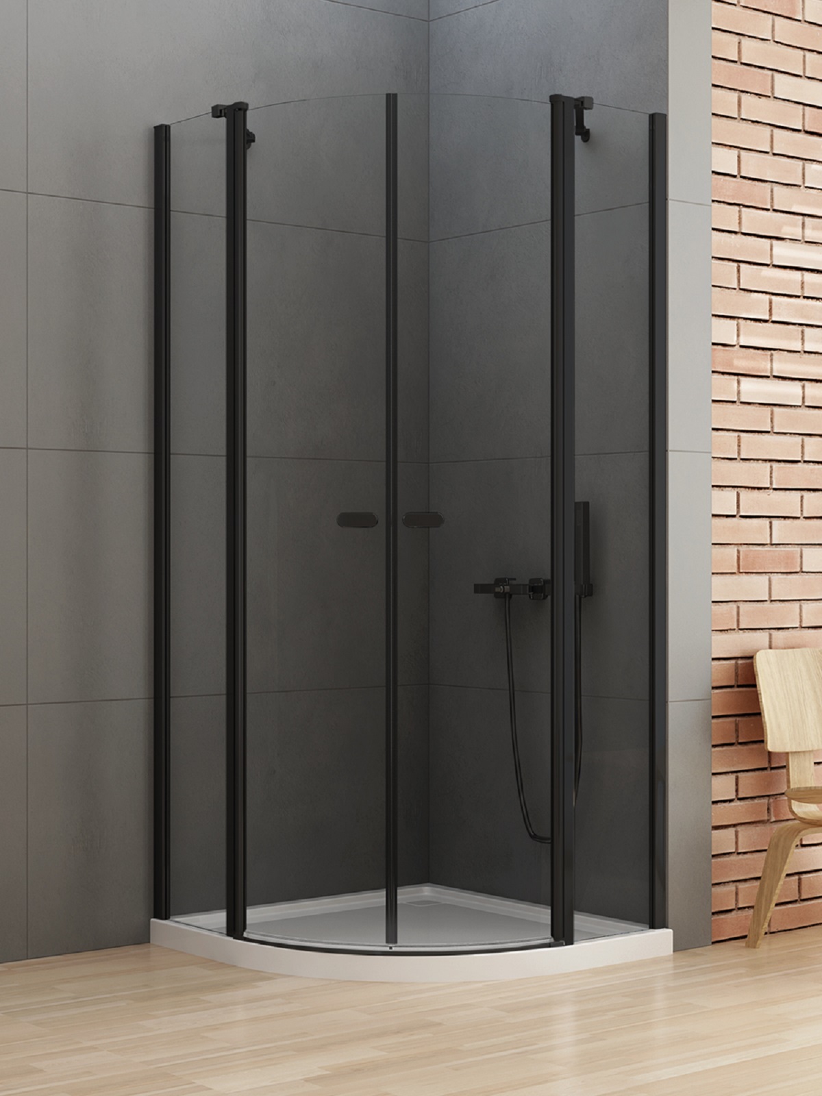 New Trendy New Soleo Black cabina de ducha 90x90 cm semicircular negro mate/vidrio transparente K-0539
