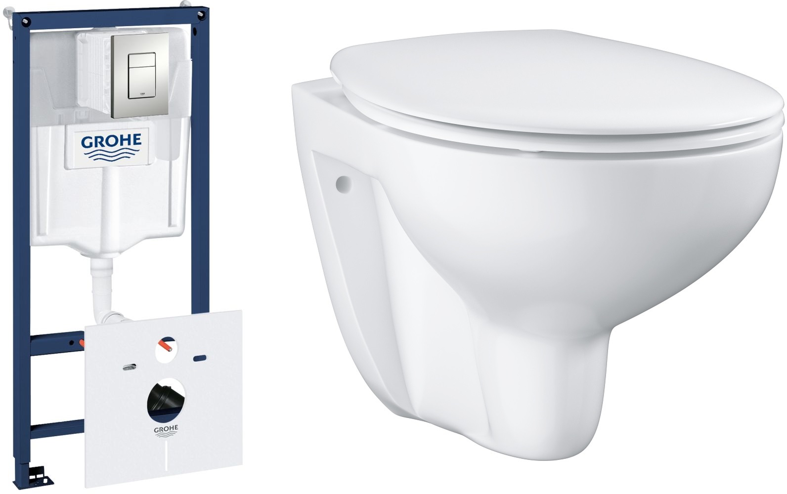 Conjunto marco empotrado con pulsador Grohe Rapid SL 39449000, taza de inodoro con asiento de cierre suave Grohe Bau Ceramic 39351000