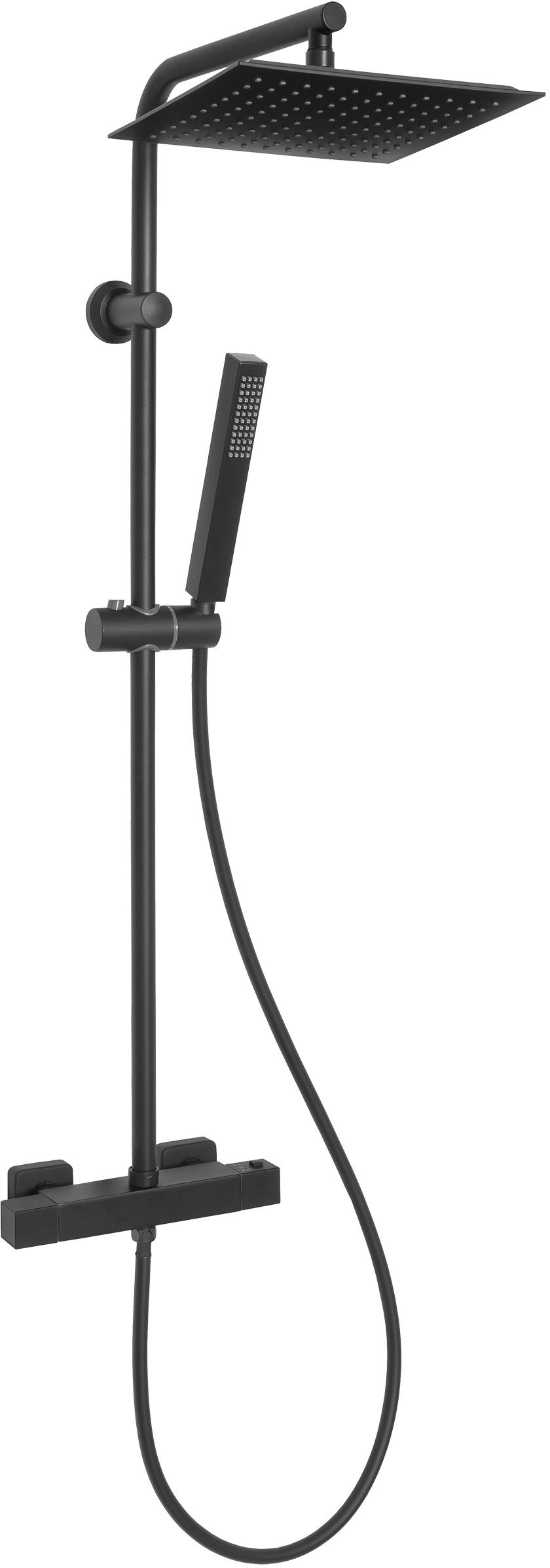 Invena Svart conjunto de ducha a pared con termostato con rociador con efecto lluvia negro AU-85-004