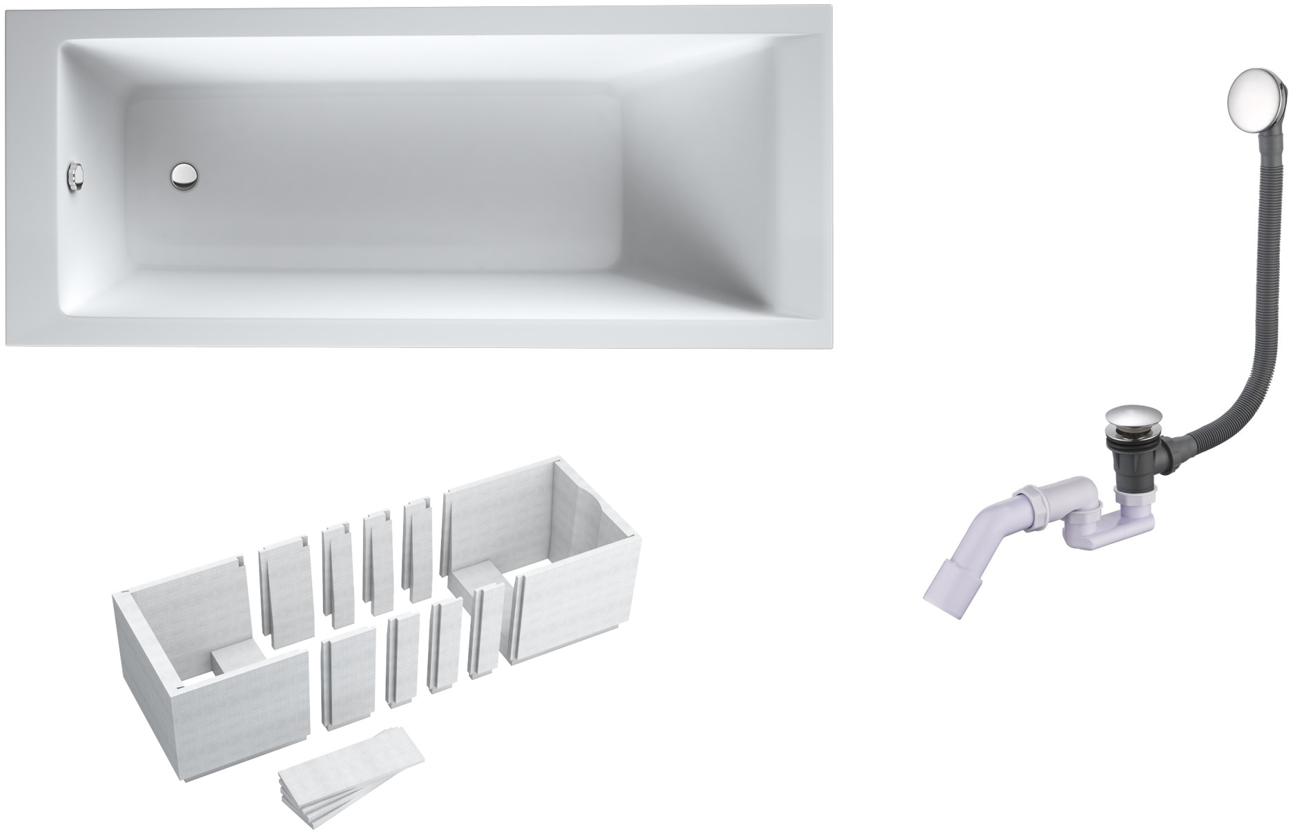 Conjunto bañera rectangular Oltens Langfoss 10002000, carcasa para bañera Schedpol Stabilsound 1.028-LED, 03002100