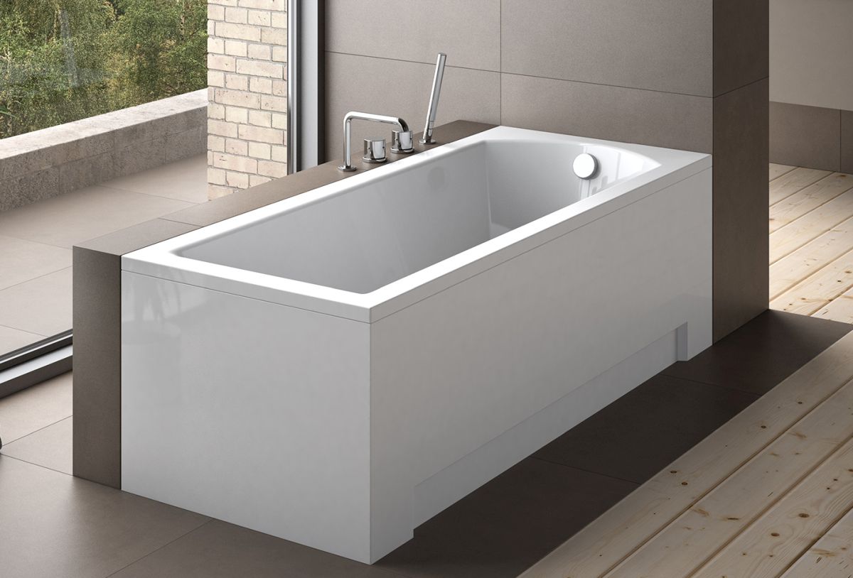 Conjunto bañera rectangular Besco Shea #WAS-150-PK, sifón de bañera Besco #OAP-150-UNI