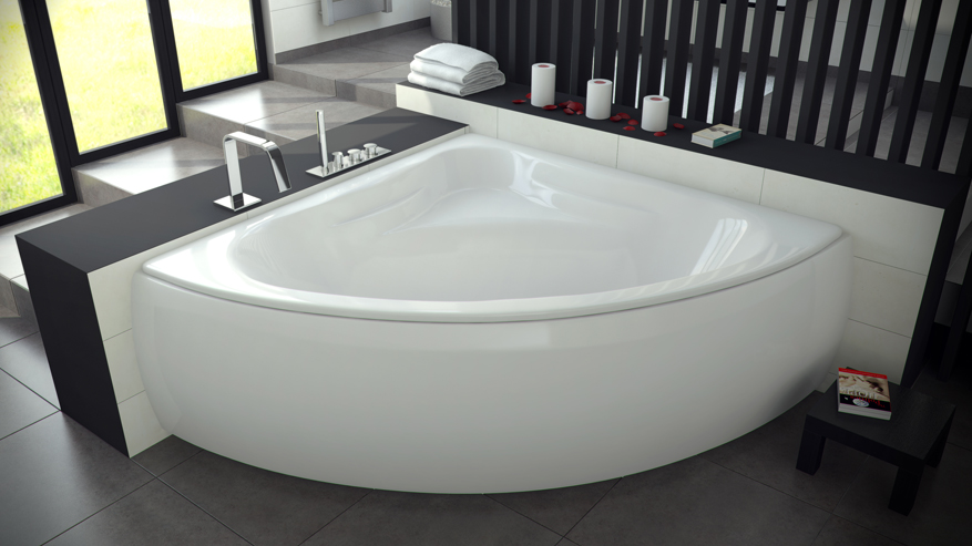 Conjunto bañera de esquina Besco Mia #WAM-140-NS, sifón de bañera Besco Mia OAM-140-NS