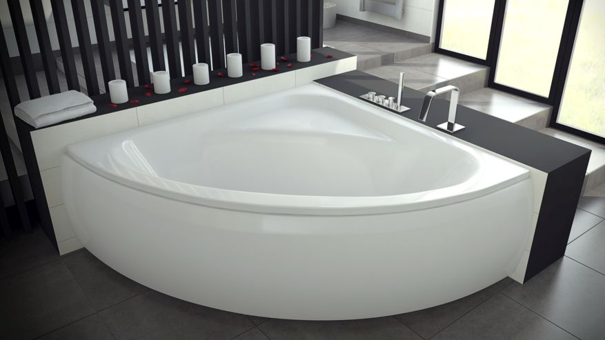Conjunto bañera de esquina Besco Luksja #WAL-150-NS, sifón de bañera Besco Luksja OAL-150-NS