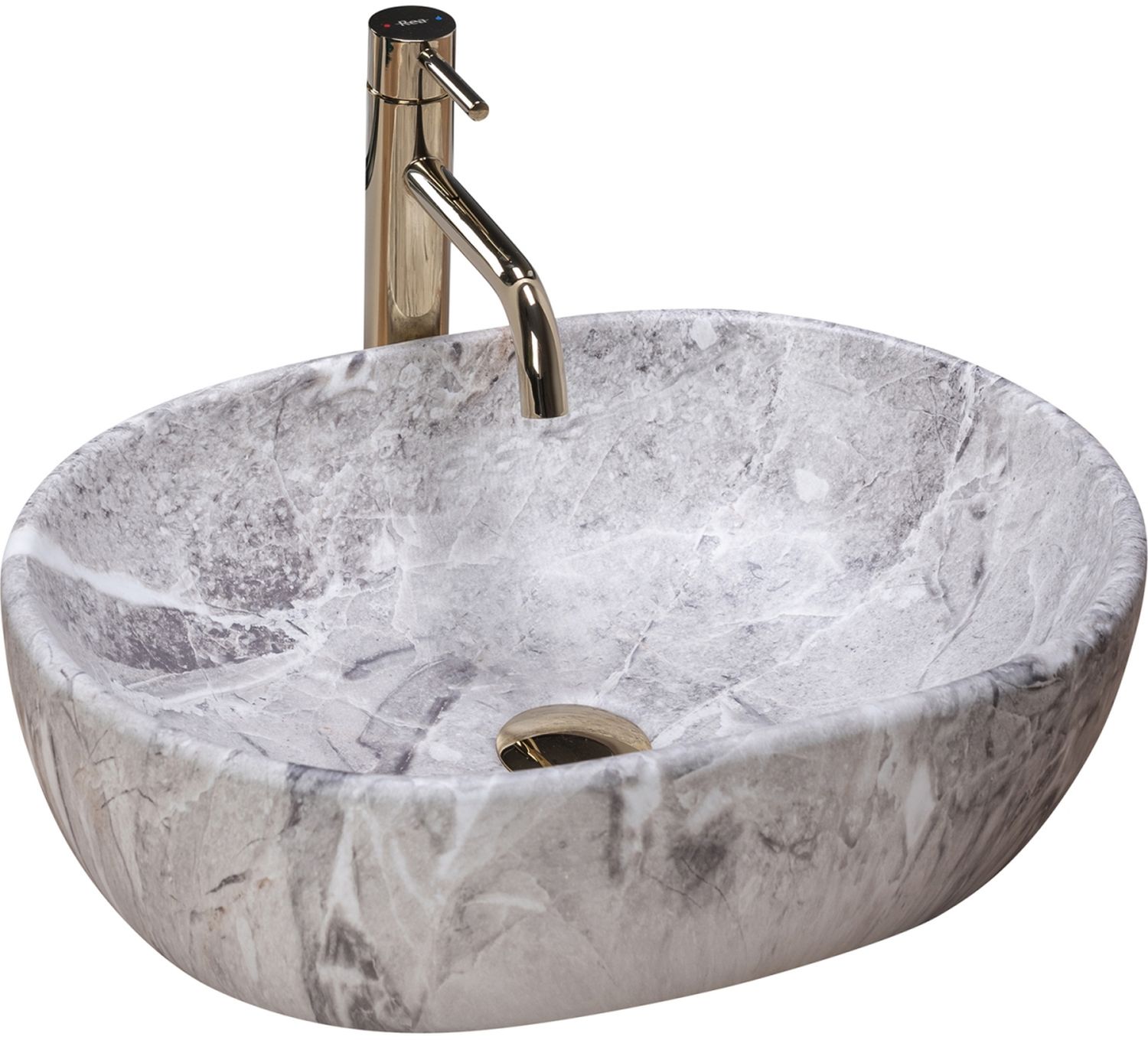 Rea Lara lavabo 48.5x35 cm oval sobre encimera gris/piedra REA-U9888