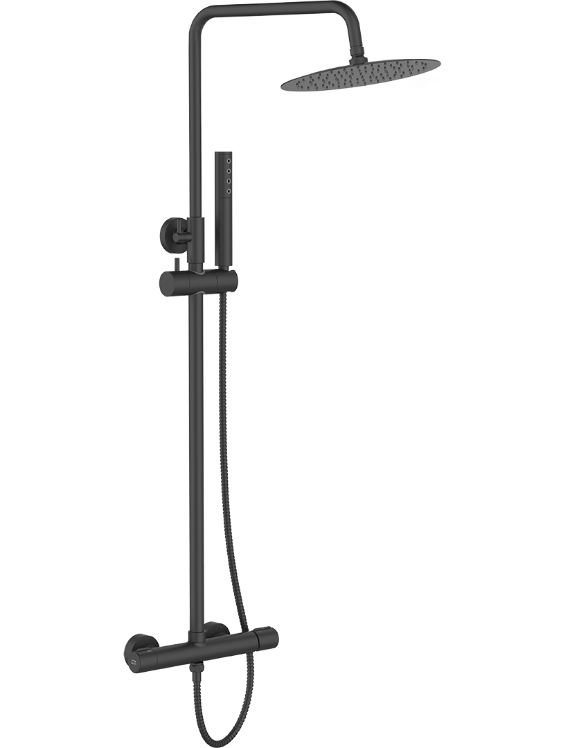 Laveo Pretto conjunto de ducha a pared con rociador con efecto lluvia negro PLP70OB