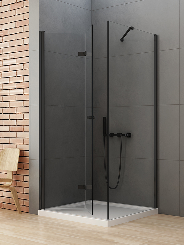 New Trendy New Soleo Black cabina de ducha 90x80 cm rectangular negro mate/vidrio transparente D-0235A/D-0114B